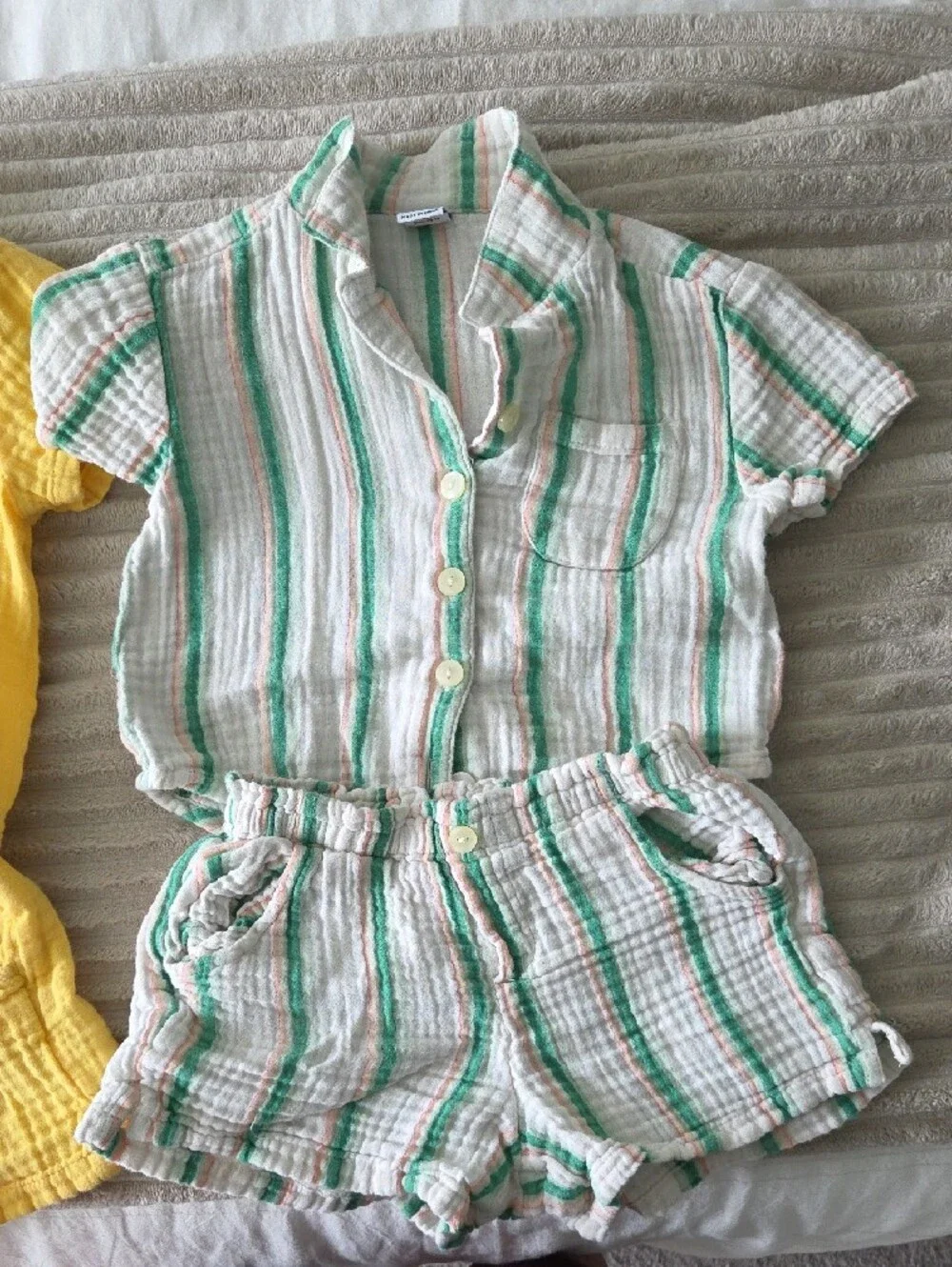 Old Navy Yellow Two-Piece Kids Pajama Set + White and Green Striped Set